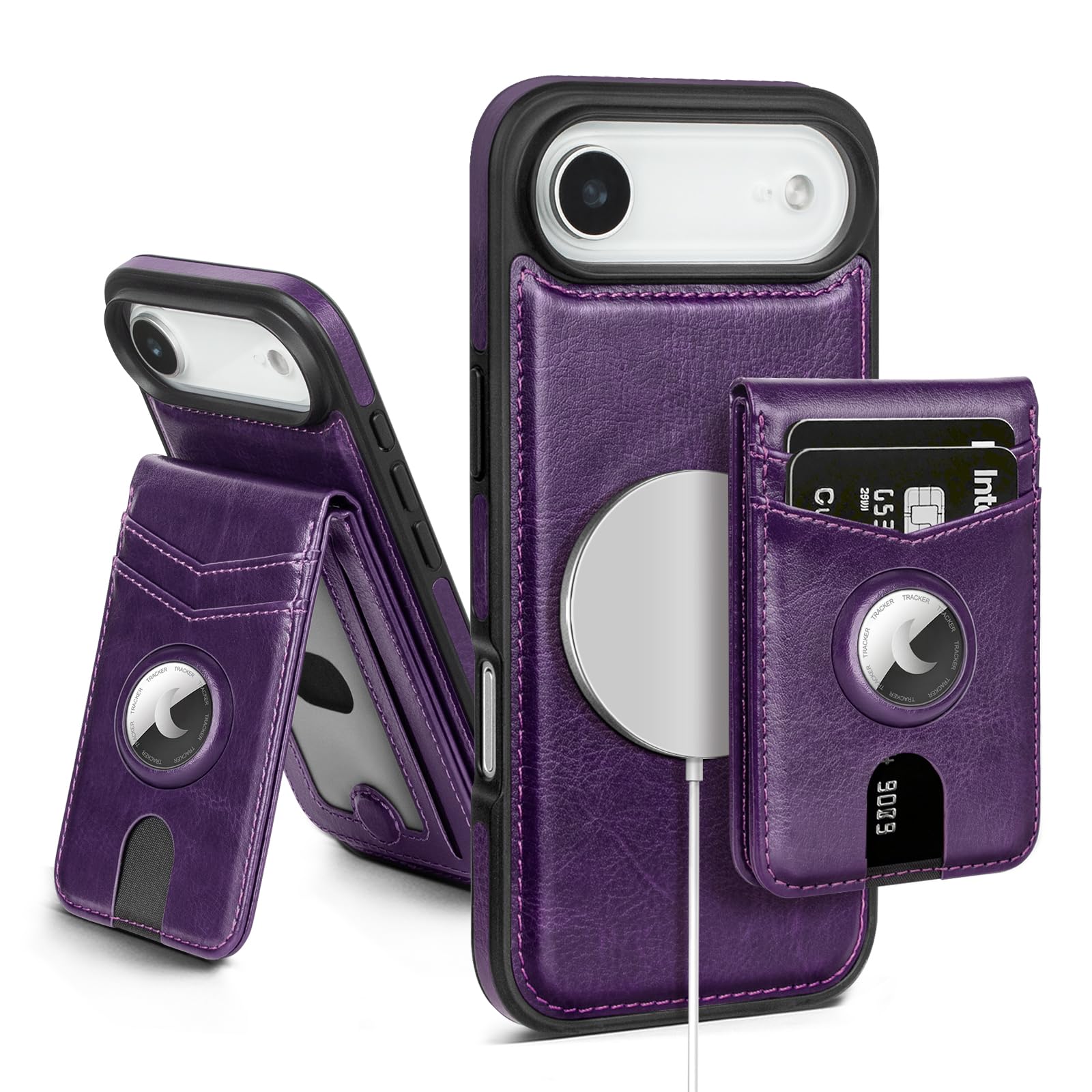 MagSafe Wallet Case for iPhone 17 Pro Max with AirTag Holder, RFID Card Slots & Kickstand - Abbycart