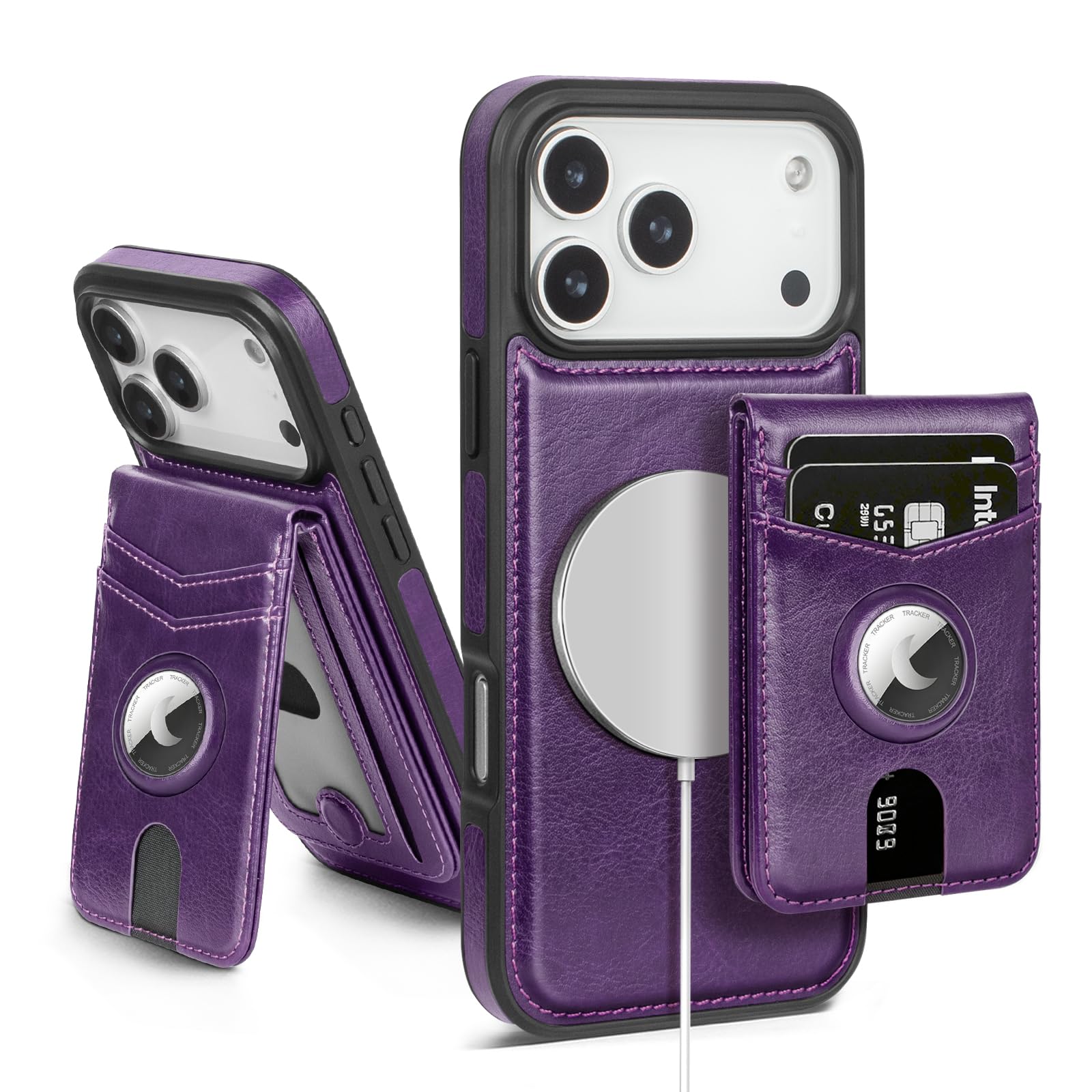 MagSafe Wallet Case for iPhone 17 Pro Max with AirTag Holder, RFID Card Slots & Kickstand - Abbycart