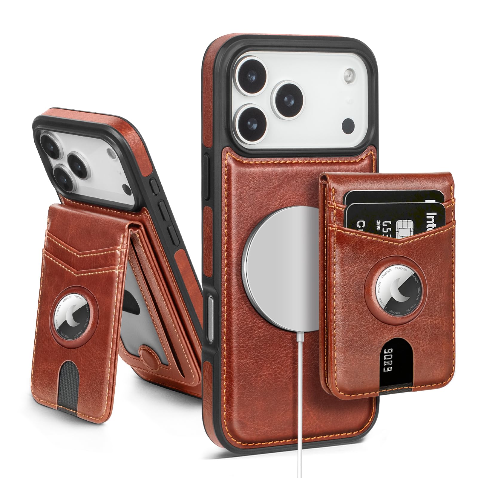 MagSafe Wallet Case for iPhone 17 Pro Max with AirTag Holder, RFID Card Slots & Kickstand - Abbycart