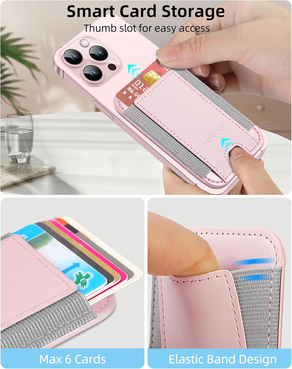 HiWe for MagSafe Wallet, 7 Cards Holder, RFID Blocking, Stronger Magnets | Magnetic Wallet for iPhone 12-17 Series, Minimalist Slim, 1 Slot, Pink & Grey