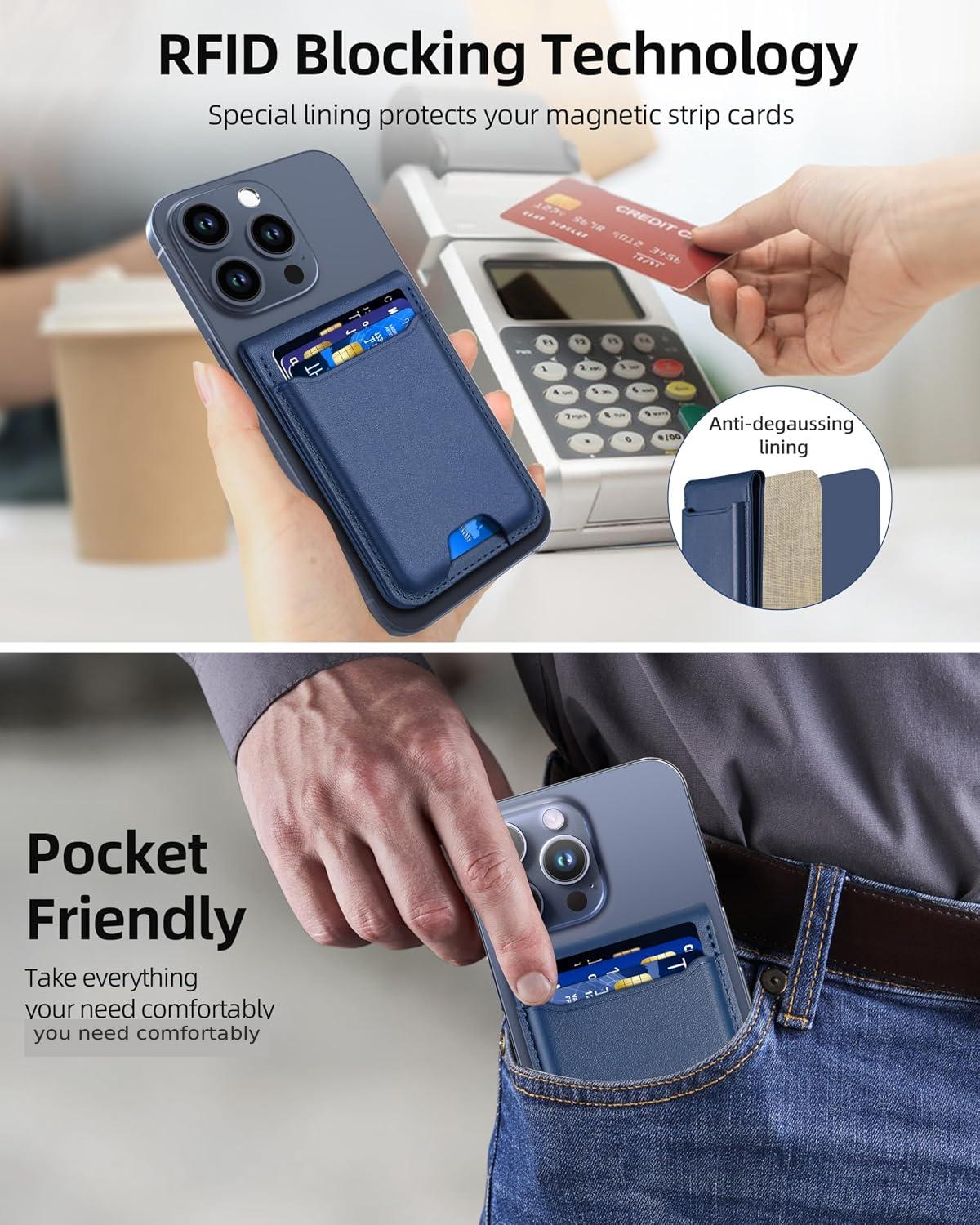 Works with Apple Find My, 6 Cards Holder | Strongest Magnetic Wallet for iPhone 17/16/15/14/13/12 Series, Adjustable Stand, Wallet Tracker, Vegan Leather, Blue