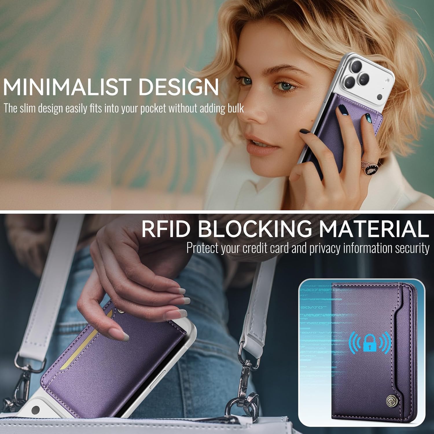 Vinich for MagSafe Wallet Magnetic RFID Blocking Card Holder Compatible with MagSafe Phones and Cases, Strong Magnet Minimalist Phone Wallet for iPhone 17/16/15/14/13/12/ Pro/Max/Plus, Purple