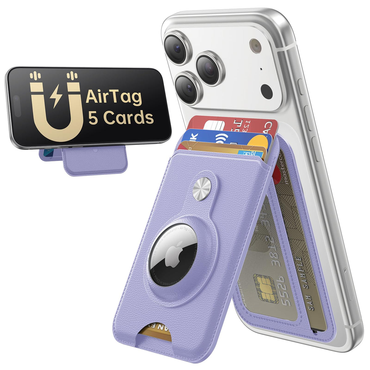 MagSafe Wallet with AirTag Holder, 5 Card Slots & Phone Stand