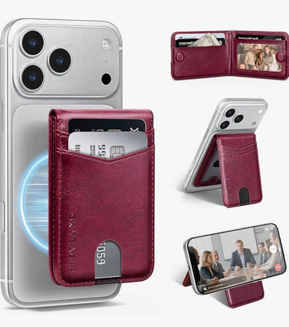 MagSafe Wallet with AirTag Holder, RFID Card Slots & Kickstand for iPhone 17/16/15/14/13 Pro Max