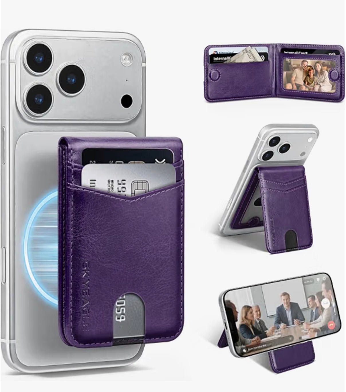 MagSafe Wallet with AirTag Holder, RFID Card Slots & Kickstand for iPhone 17/16/15/14/13 Pro Max