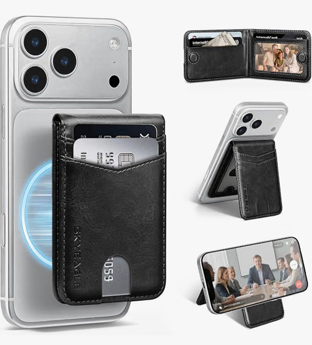 MagSafe Wallet with AirTag Holder, RFID Card Slots & Kickstand for iPhone 17/16/15/14/13 Pro Max