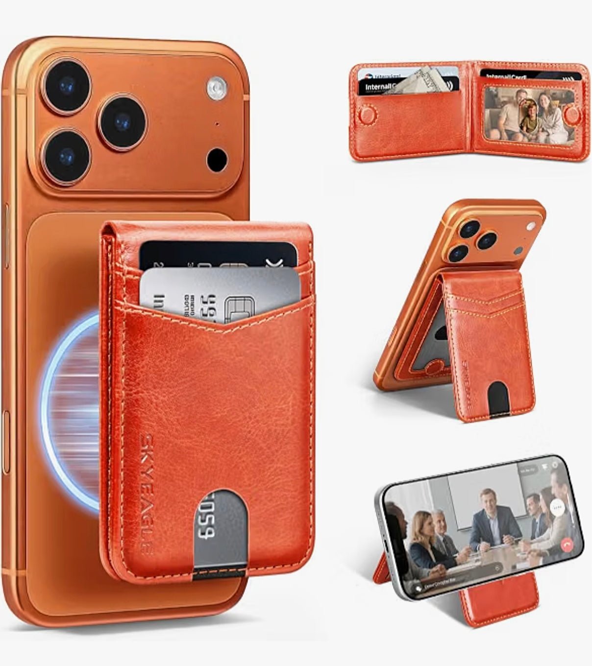 MagSafe Wallet with AirTag Holder, RFID Card Slots & Kickstand for iPhone 17/16/15/14/13 Pro Max