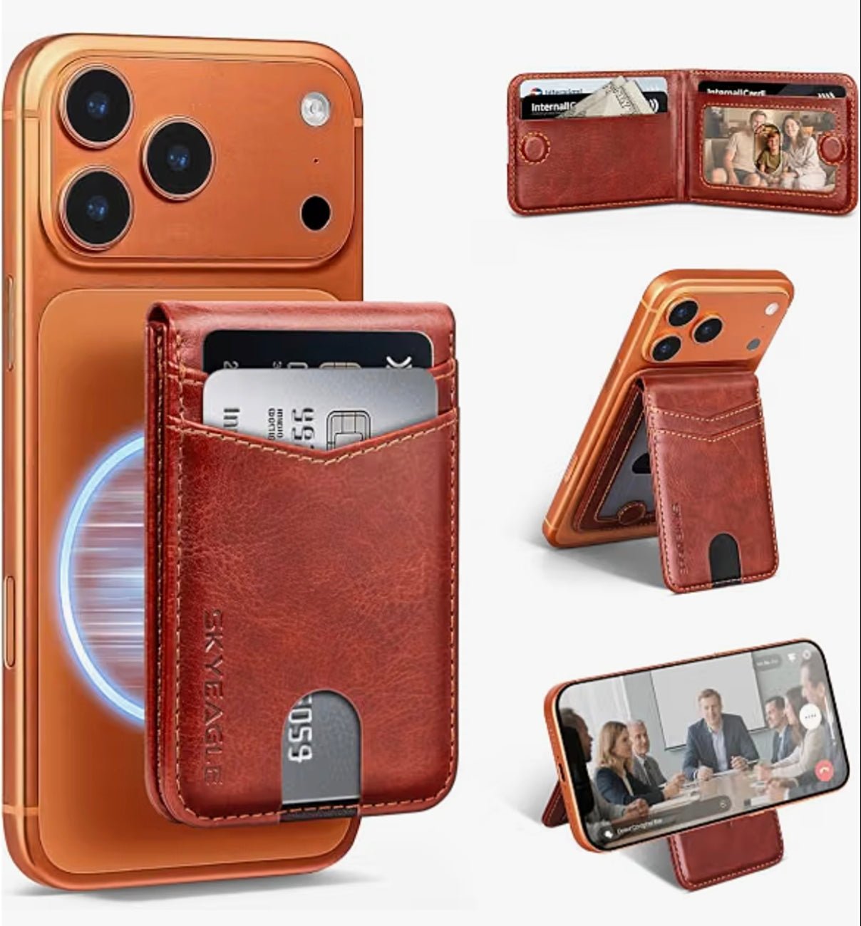 MagSafe Wallet with AirTag Holder, RFID Card Slots & Kickstand for iPhone 17/16/15/14/13 Pro Max
