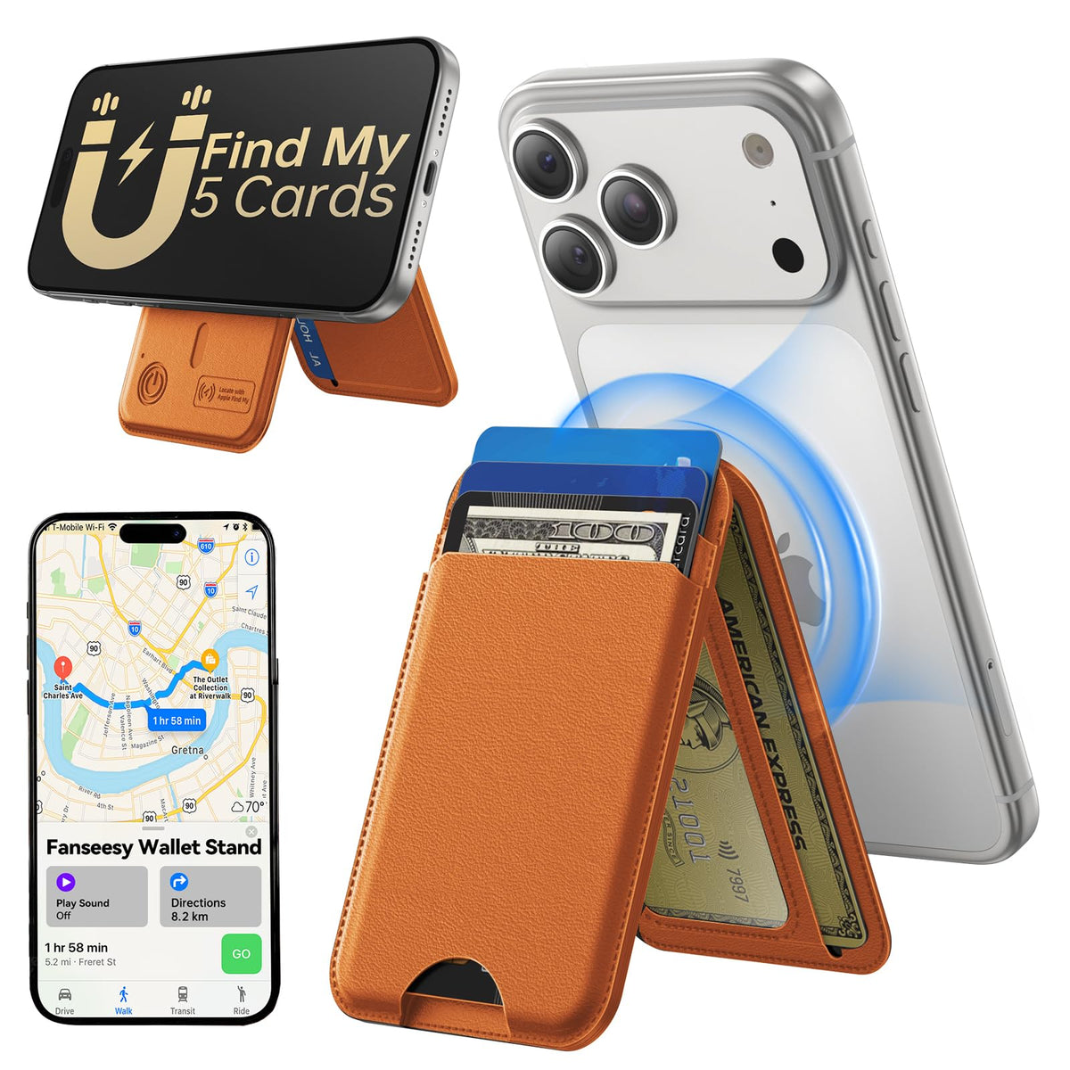 MagSafe Wallet with Stand for iPhone 17 16 15 14 13 12 RFID 5 Card
