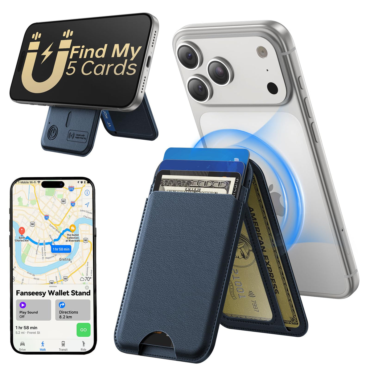 MagSafe Wallet with Stand for iPhone 17 16 15 14 13 12 RFID 5 Card