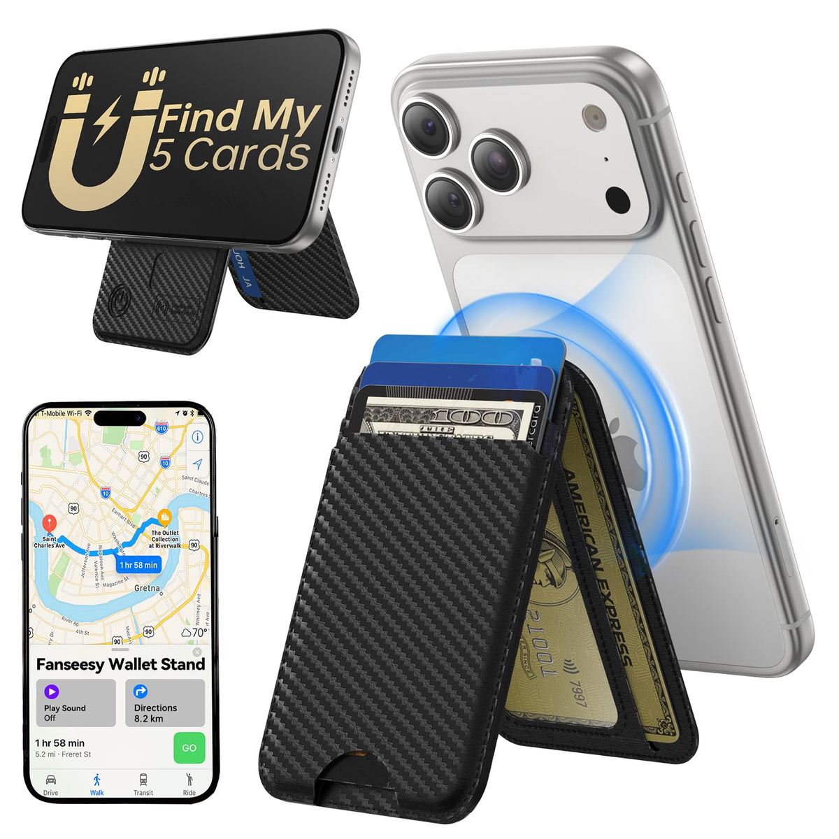 MagSafe Wallet with Stand for iPhone 17 16 15 14 13 12 RFID 5 Card