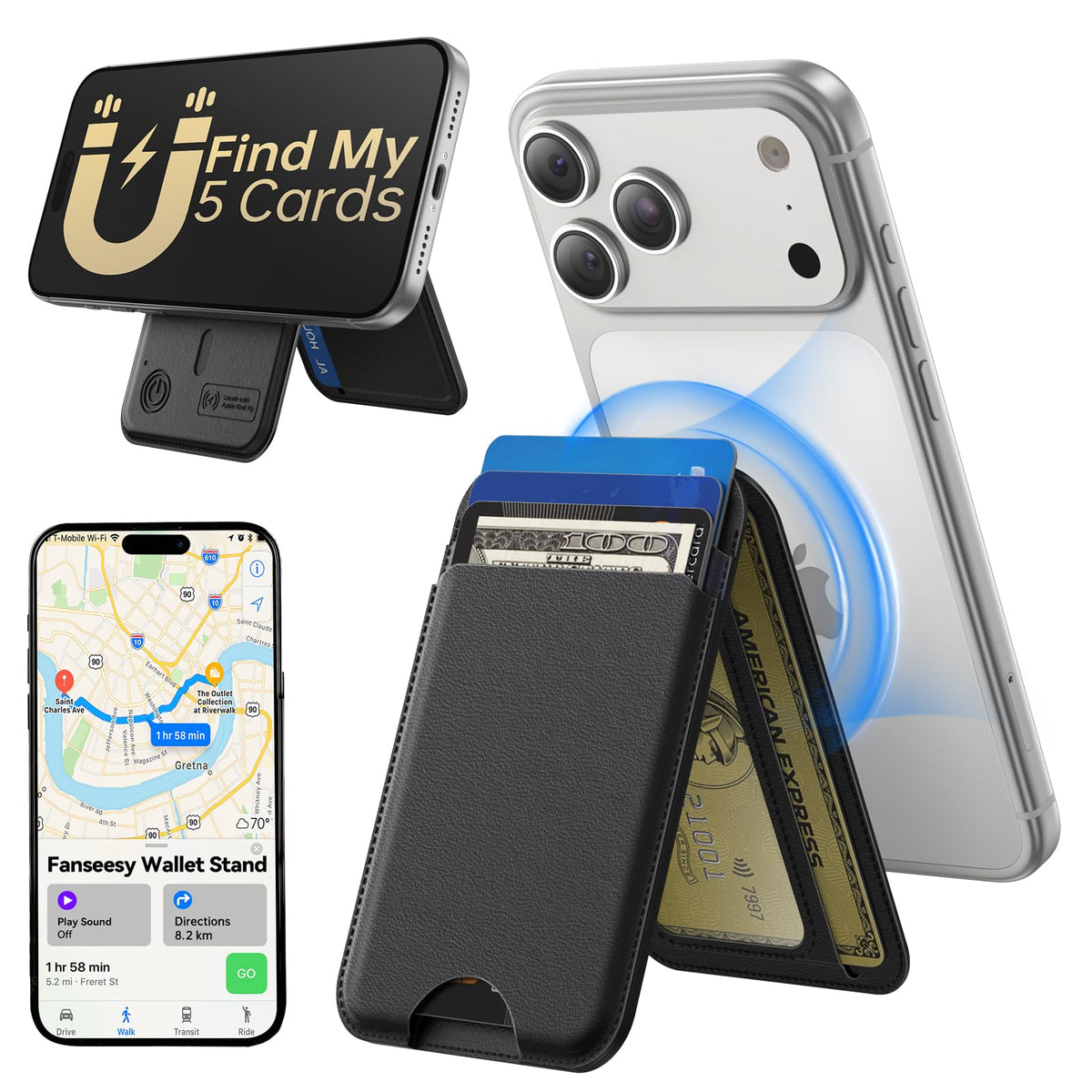 MagSafe Wallet with Stand for iPhone 17 16 15 14 13 12 RFID 5 Card