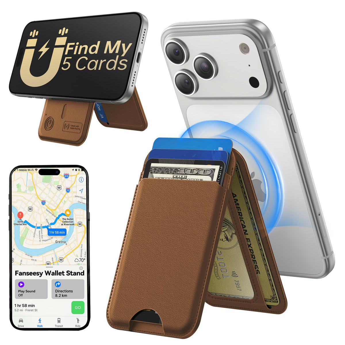 MagSafe Wallet with Stand for iPhone 17 16 15 14 13 12 RFID 5 Card