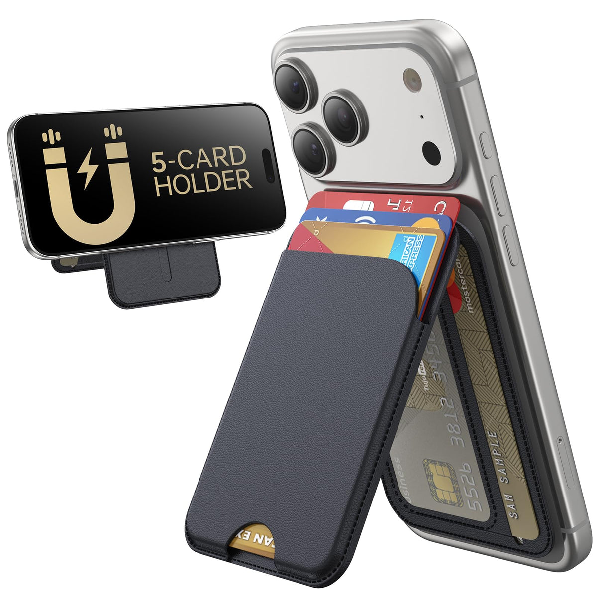 MagSafe Wallet with Stand for iPhone 17 16 15 14 13 12 RFID 5 Card