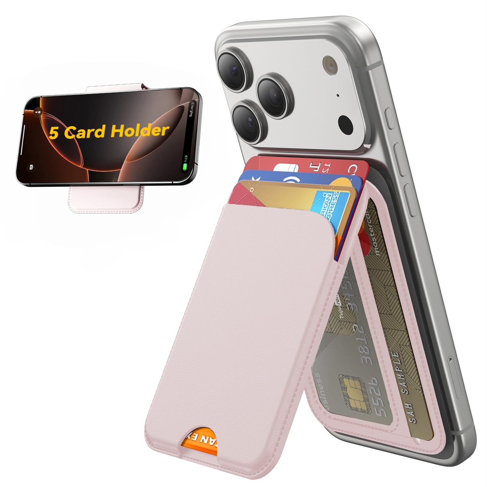 MagSafe Wallet with Stand RFID Vegan Leather Card Holder for iPhone