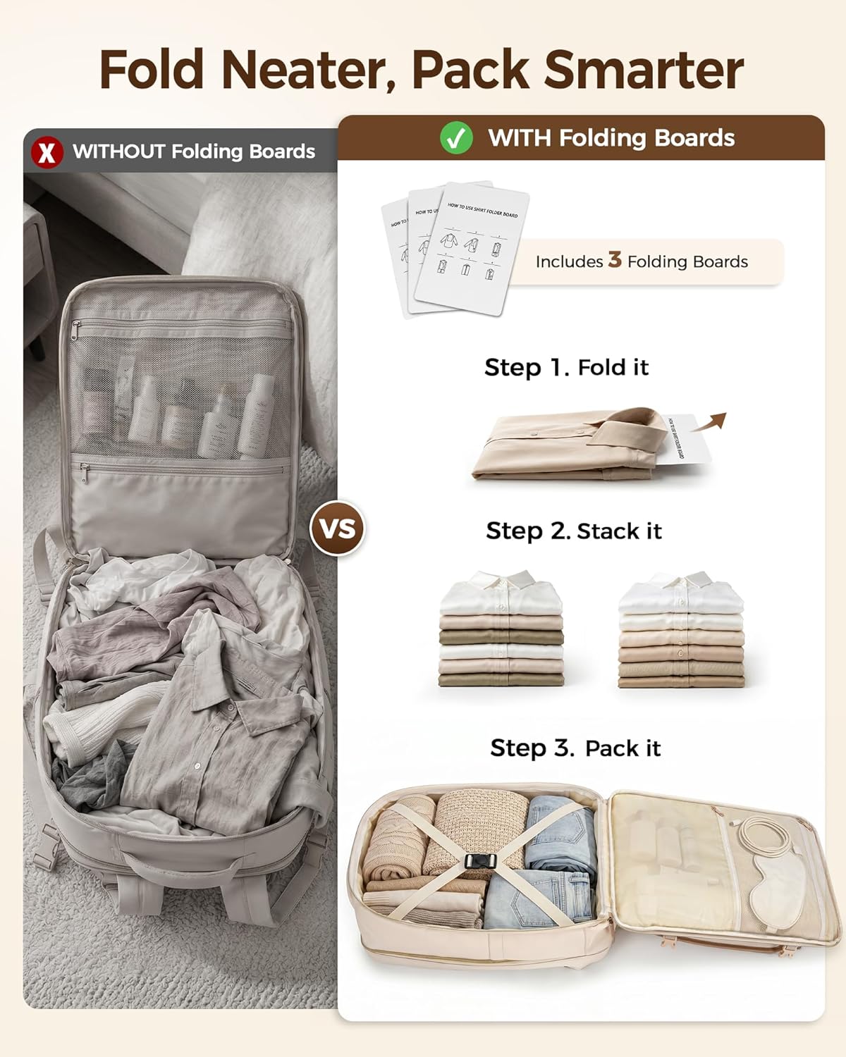 MATEIN HER Carry on Backpack 22x14x9 Airline Approved, 45L Extra Large Travel Backpack for Women with Shirt Folding Board, Waterproof TSA Luggage Backpack for Southwest American Airline Fit 17" Laptop