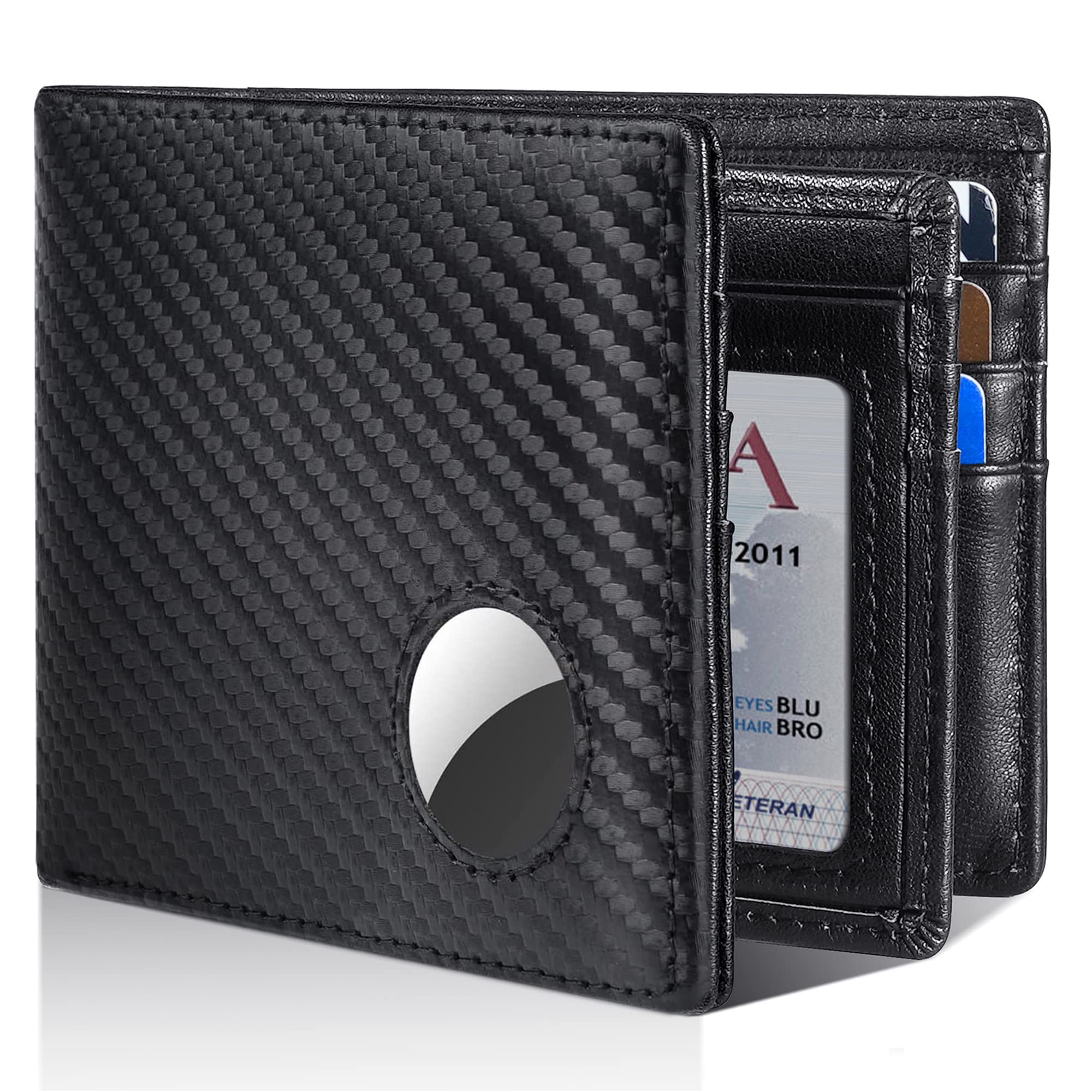 Men’s AirTag Wallet Leather RFID Blocking Bifold 13 Card Slots (Casual)