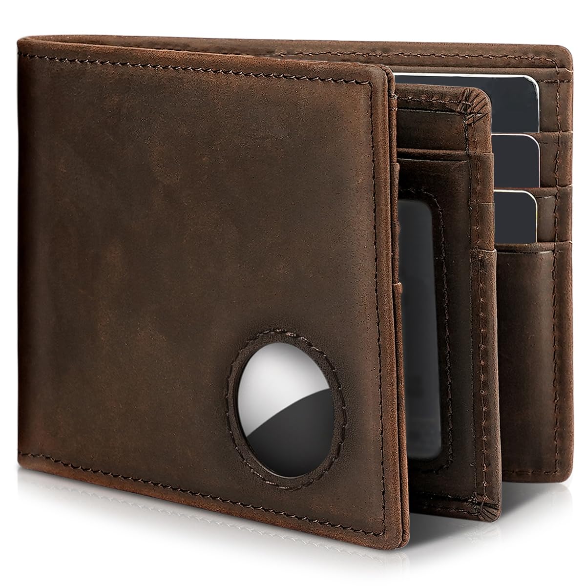 Men’s AirTag Wallet Leather RFID Blocking Bifold 13 Card Slots (Casual)