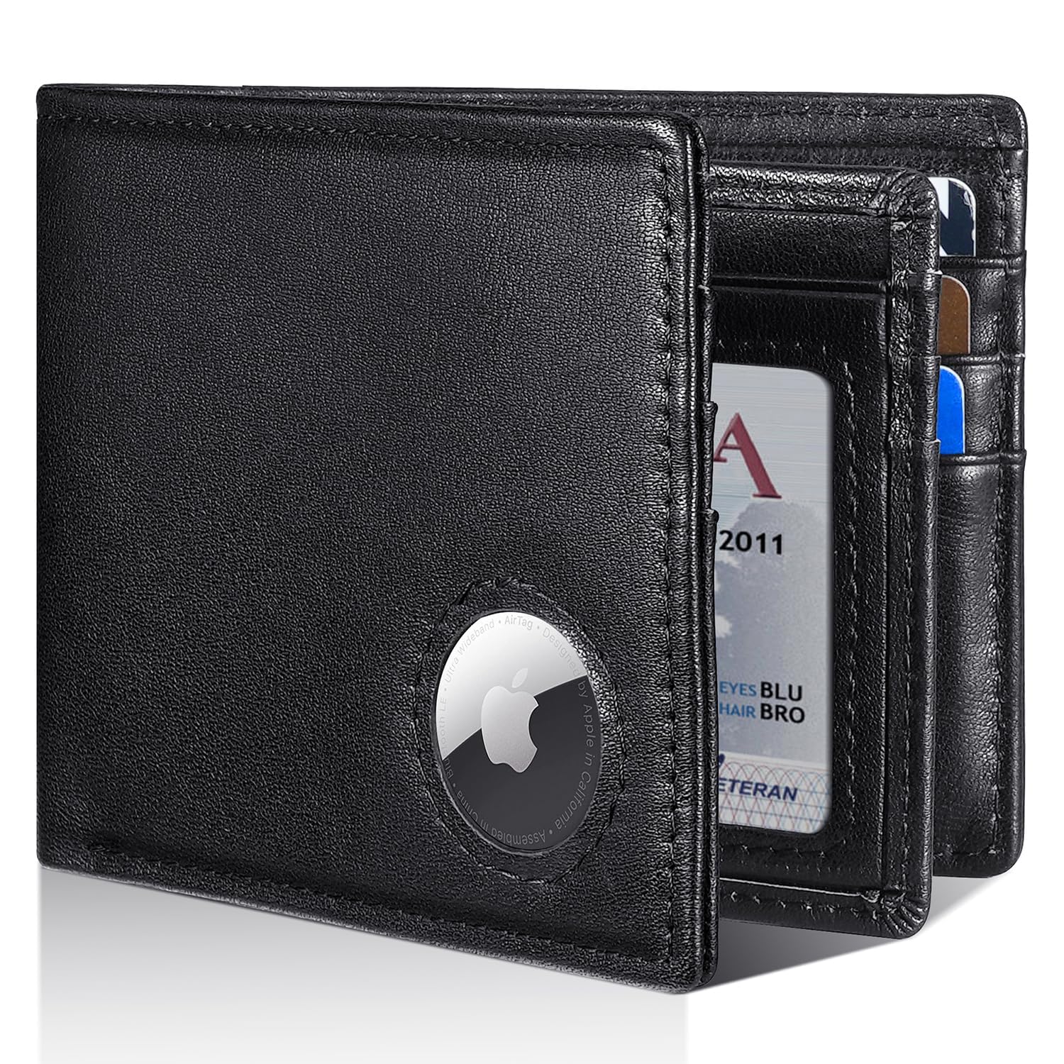 Men’s AirTag Wallet Leather RFID Blocking Bifold 13 Card Slots (Casual)