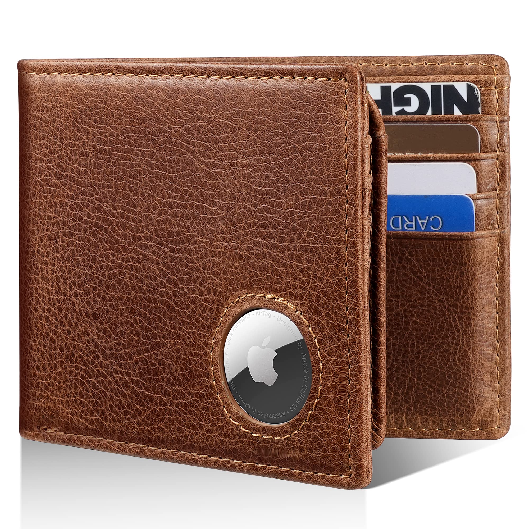 Men’s AirTag Wallet Leather RFID Blocking Bifold 13 Card Slots (Classic)