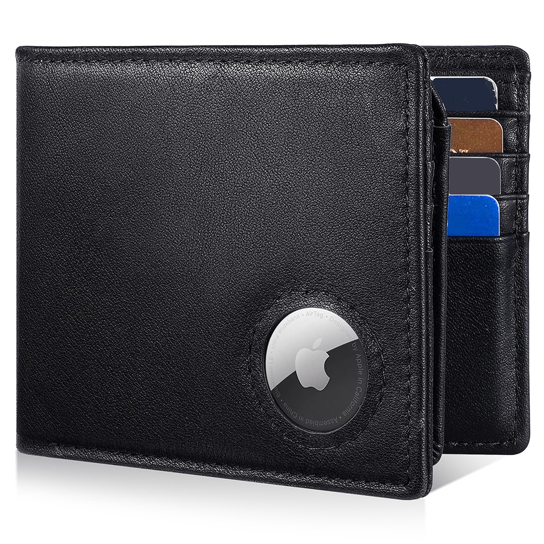 Men’s AirTag Wallet Leather RFID Blocking Bifold 13 Card Slots (Classic)