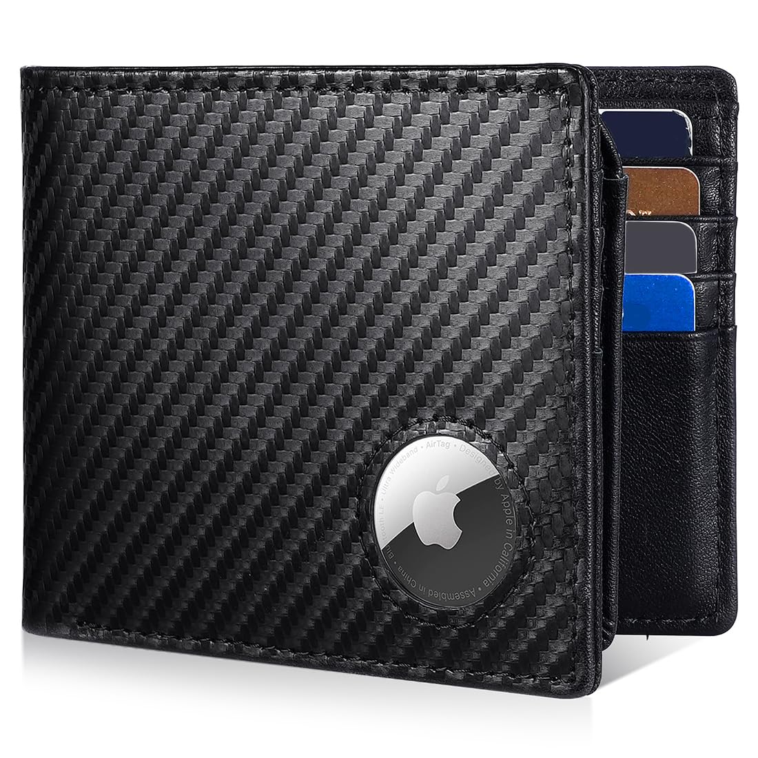 Men’s AirTag Wallet Leather RFID Blocking Bifold 13 Card Slots (Classic)