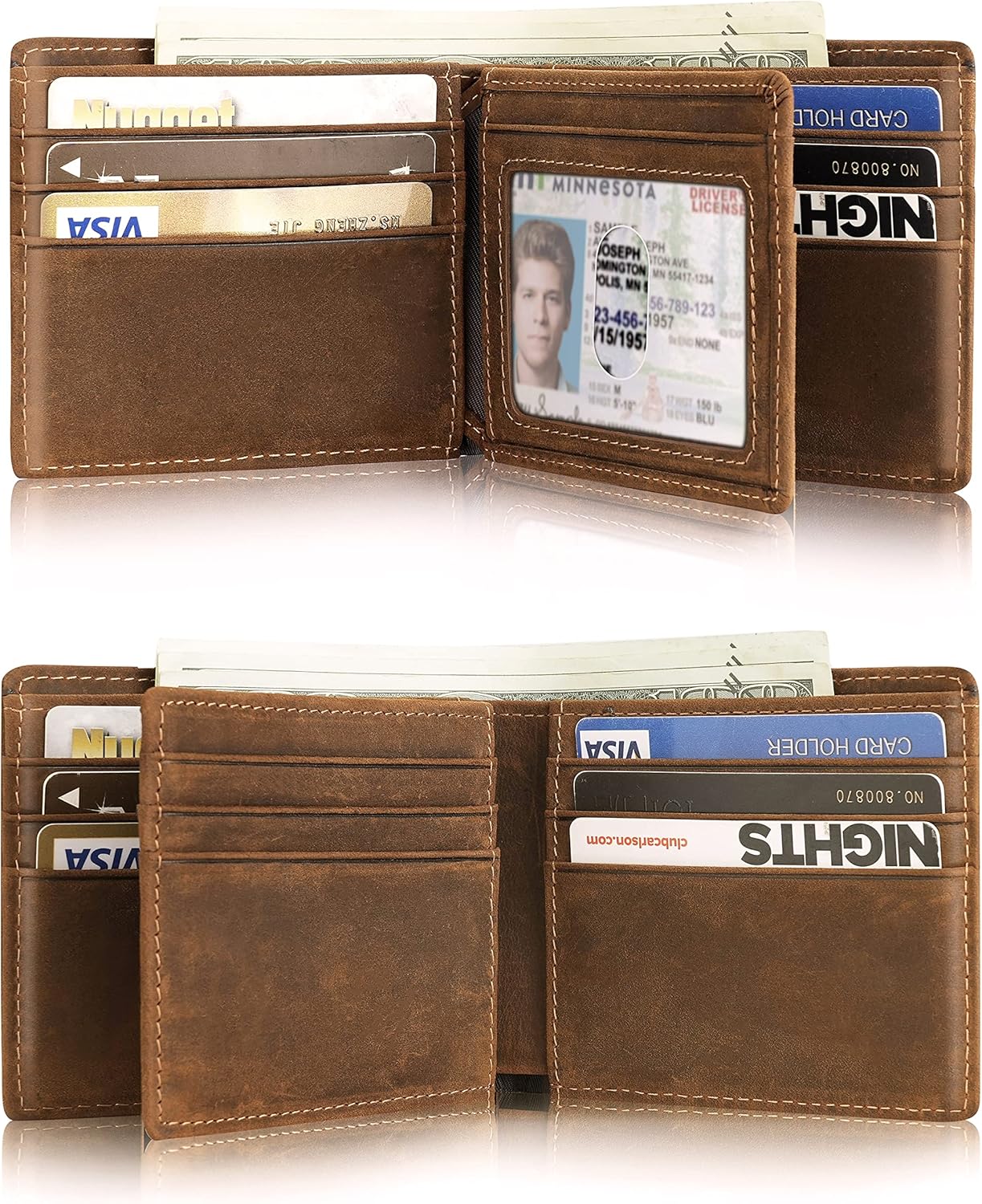 Men’s AirTag Wallet Leather RFID Blocking Bifold 13 Card Slots (Classic)