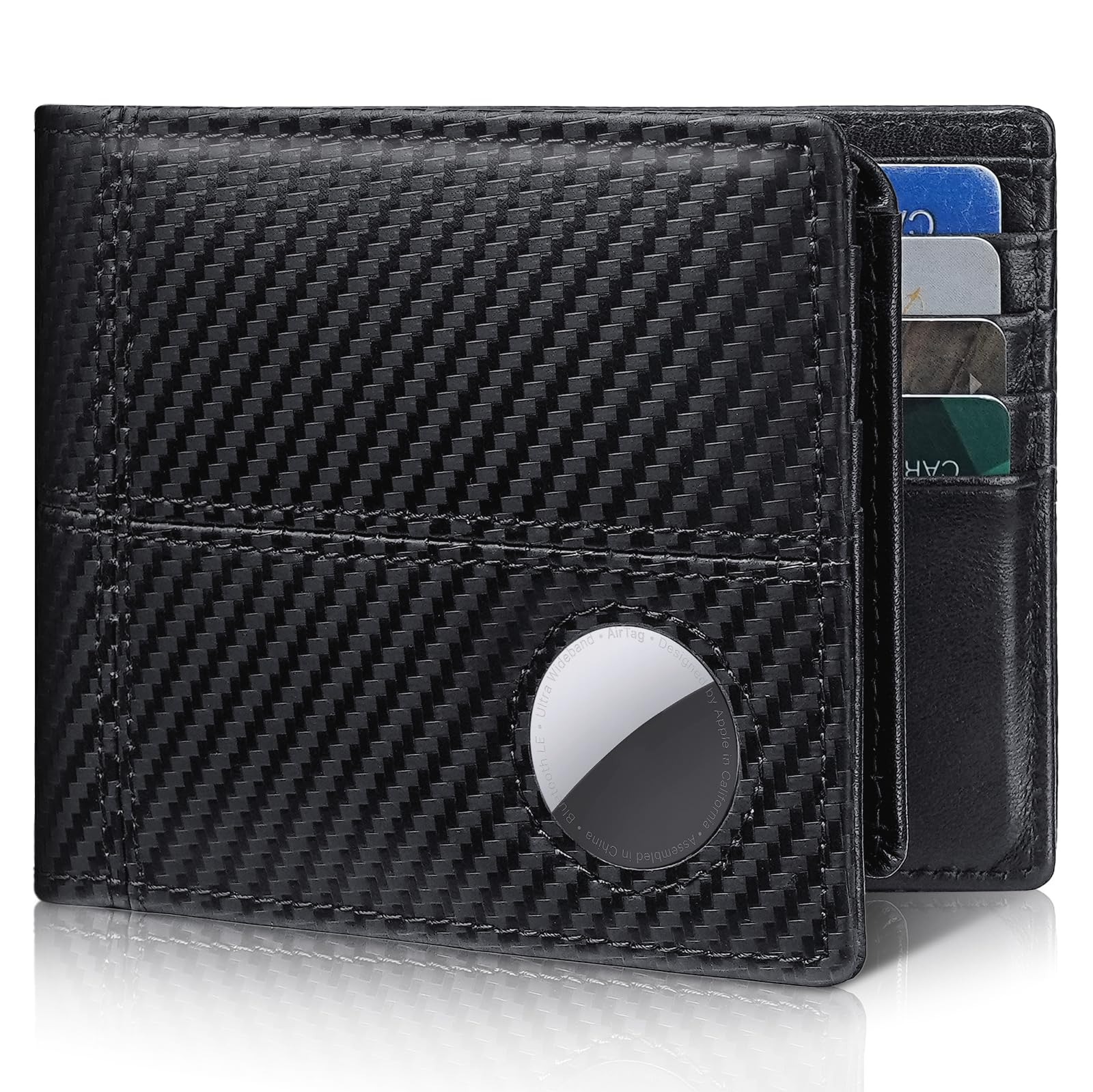 Men’s AirTag Wallet Leather RFID Blocking Bifold 13 Card Slots (Modern)