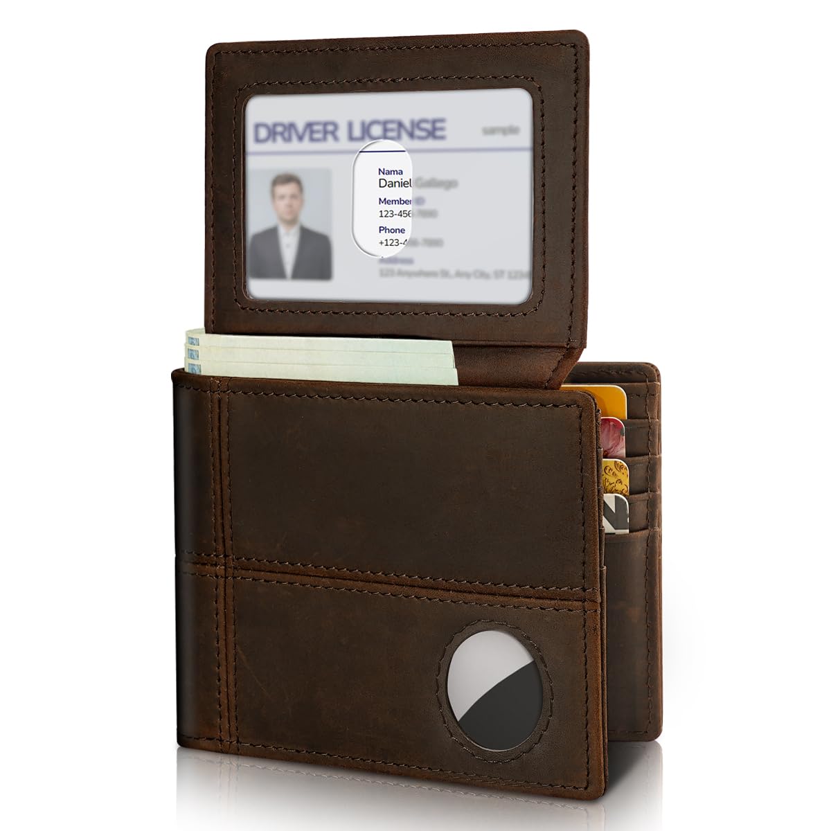 Men’s AirTag Wallet Leather RFID Blocking Bifold 13 Card Slots (Modern)