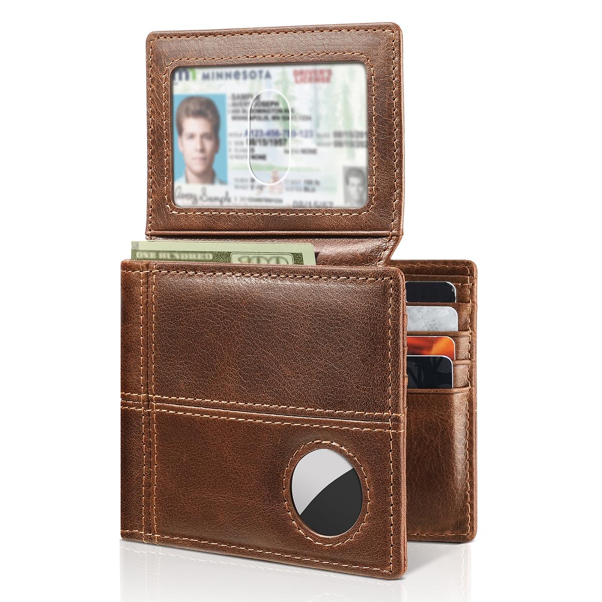 Men’s AirTag Wallet Leather RFID Blocking Bifold 13 Card Slots (Modern)