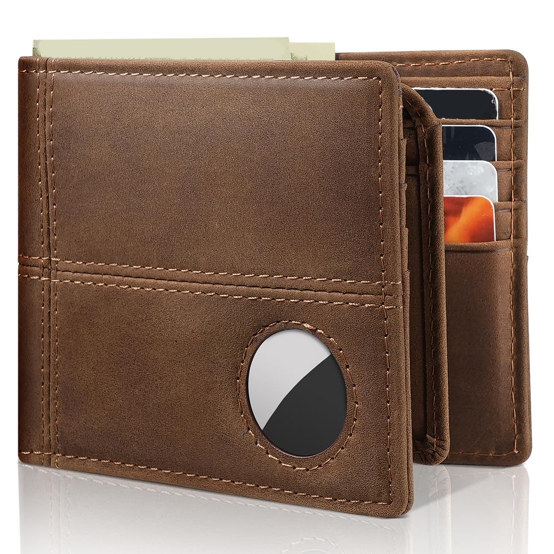 Men’s AirTag Wallet Leather RFID Blocking Bifold 13 Card Slots (Modern)