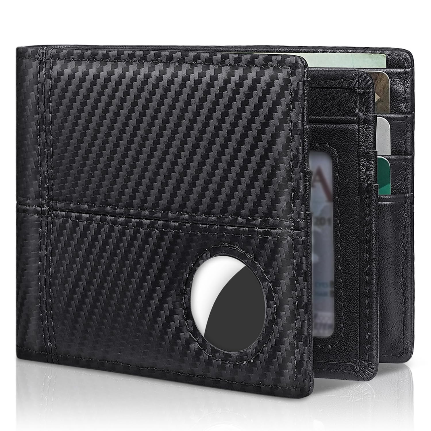 Men’s AirTag Wallet Leather RFID Blocking Bifold 13 Card Slots (Retro)