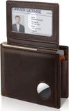 Men’s AirTag Wallet Leather RFID Blocking Bifold 13 Card Slots (Vintage)