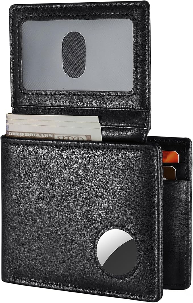 Men’s AirTag Wallet Leather RFID Blocking Bifold 13 Card Slots (Vintage)