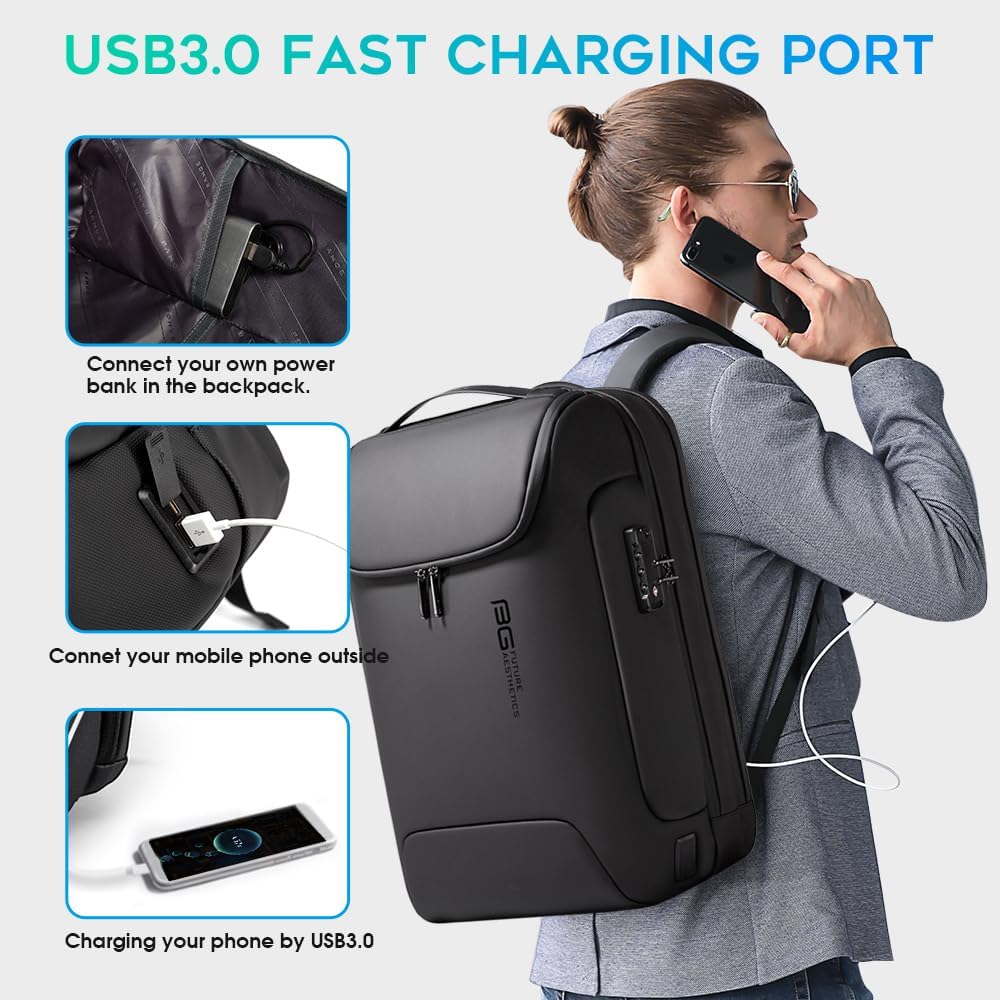Men's Anti-Theft Backpack,Waterproof Fashion Travel Backpacks,High Tech Backpack with USB3.0 Charging Port,Business Laptop Backpack Fits 17.3 Inch Notebook…