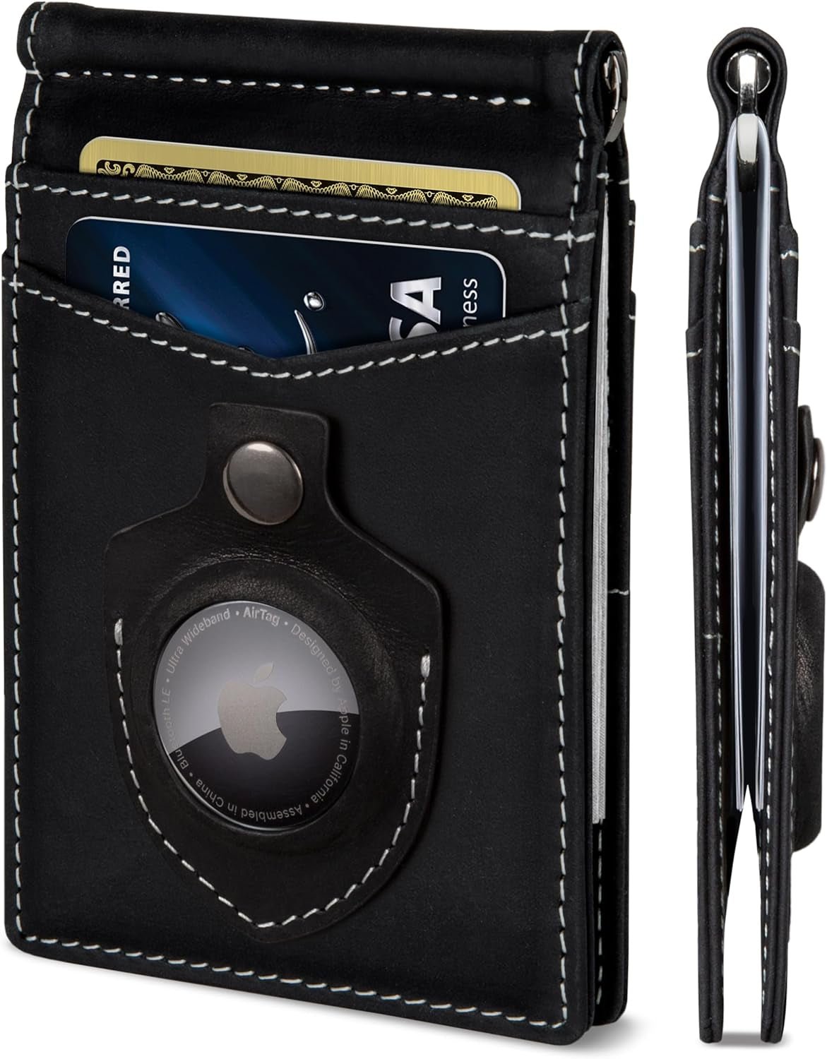 Men's Genuine Leather AirTag Wallet - Slim RFID Blocking Bifold with Secure Card Slots - Abbycart