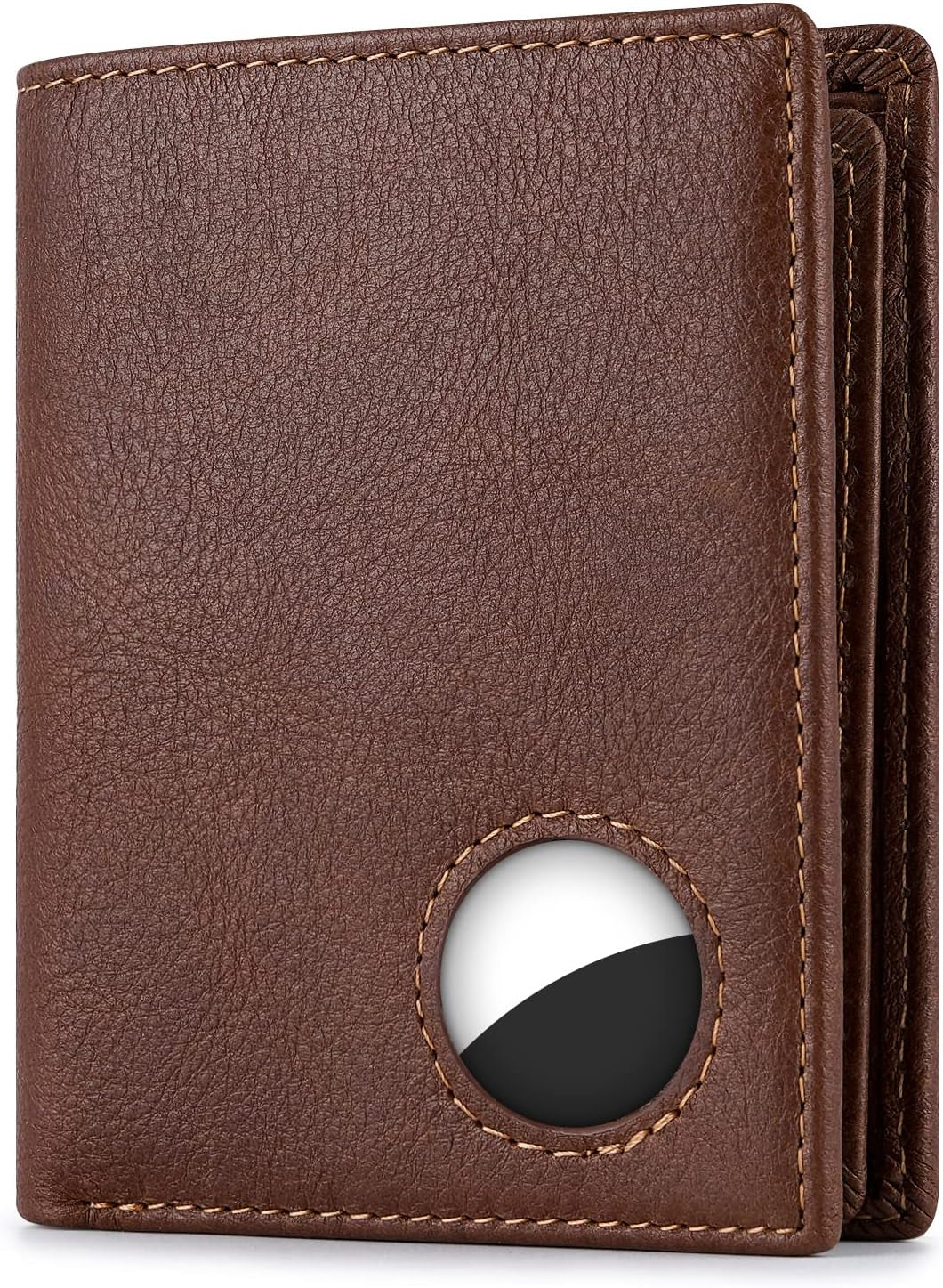 Men's Genuine Leather AirTag Wallet with RFID Blocking - Slim Bifold Wallet with ID Window - Abbycart