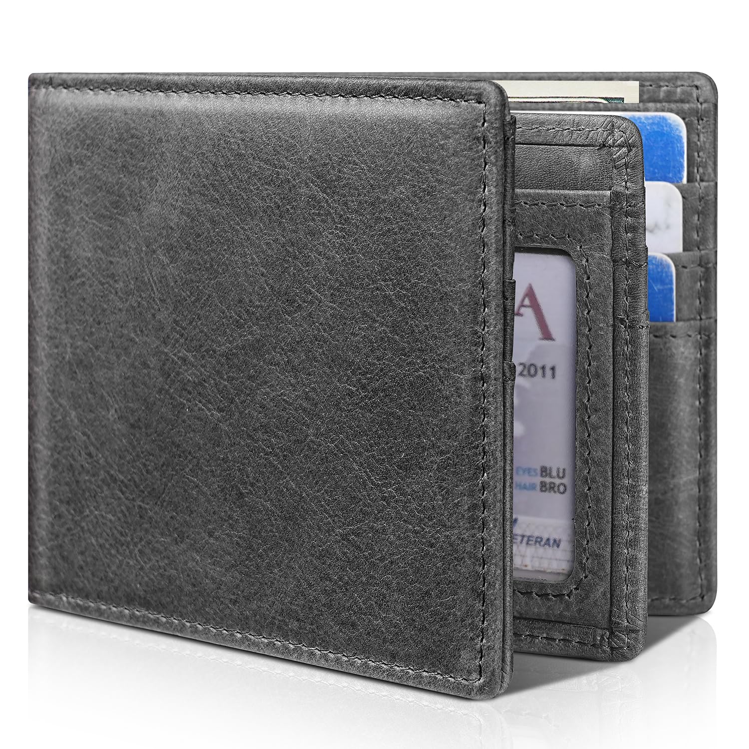 Men's Genuine Leather RFID Bifold Wallet 13 Card Slots Brown Gift Box