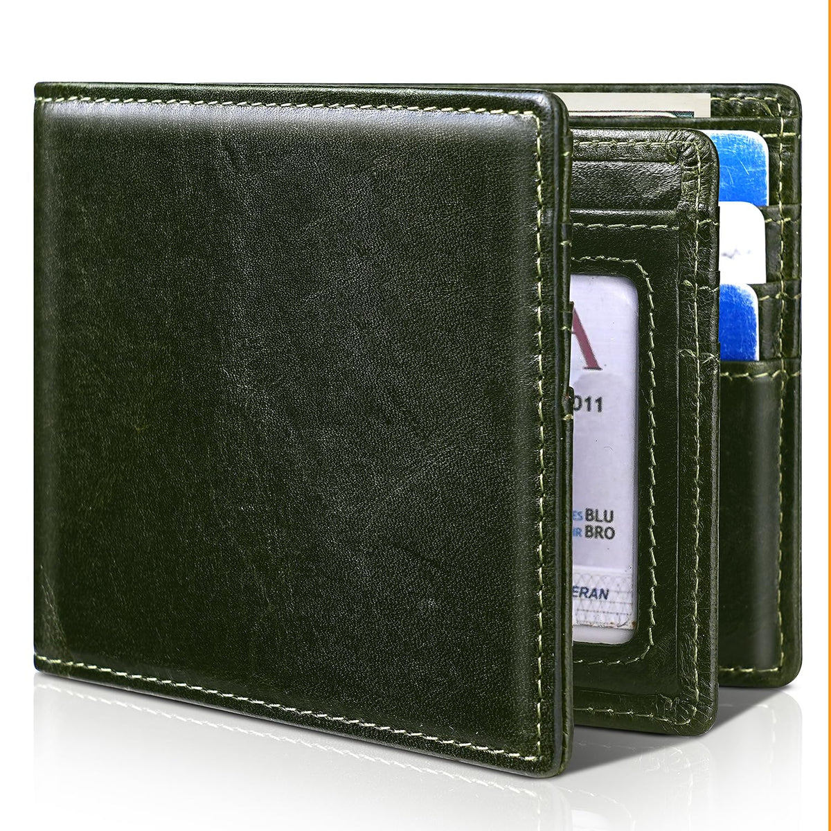 Men's Genuine Leather RFID Bifold Wallet 13 Card Slots Brown Gift Box