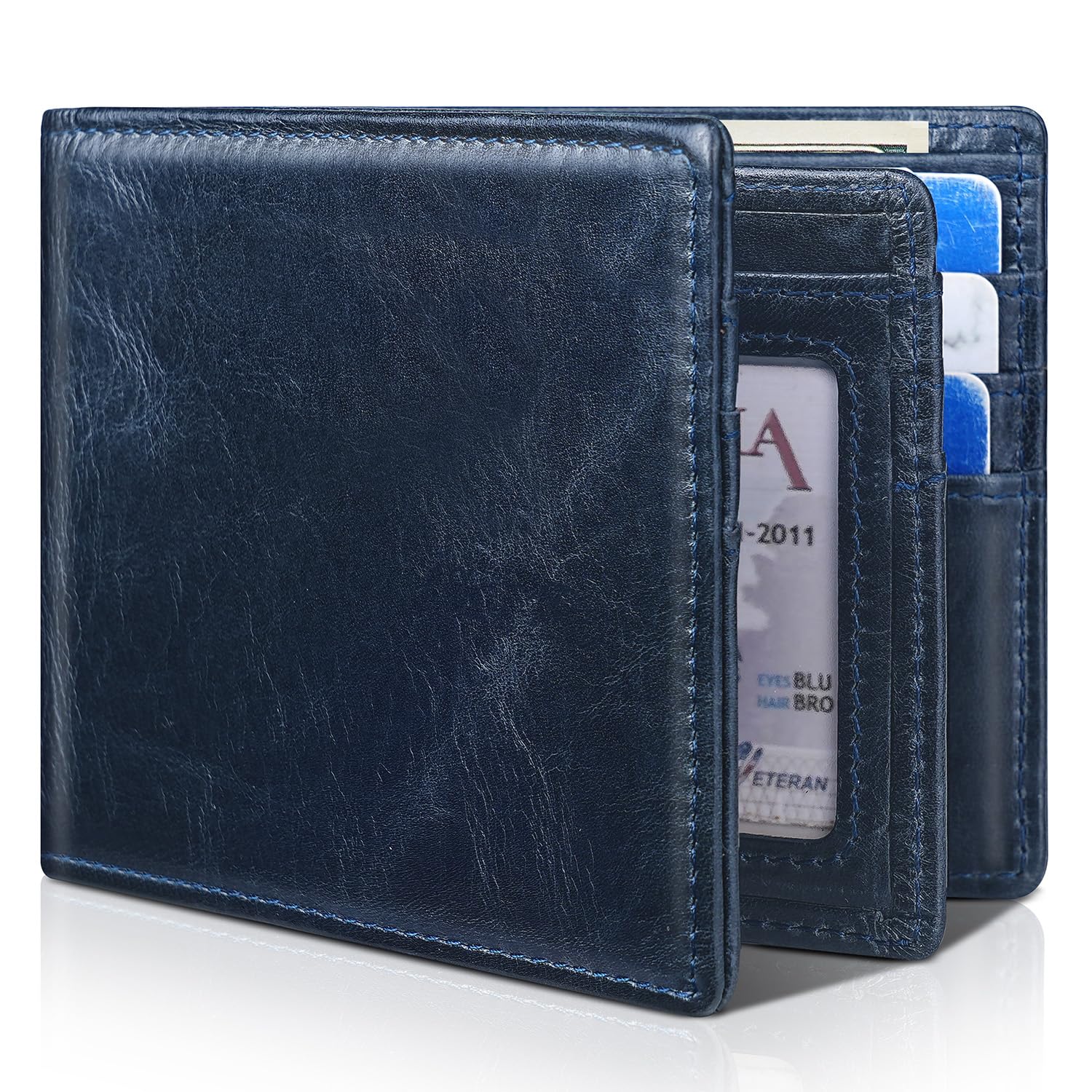 Men's Genuine Leather RFID Bifold Wallet 13 Card Slots Brown Gift Box