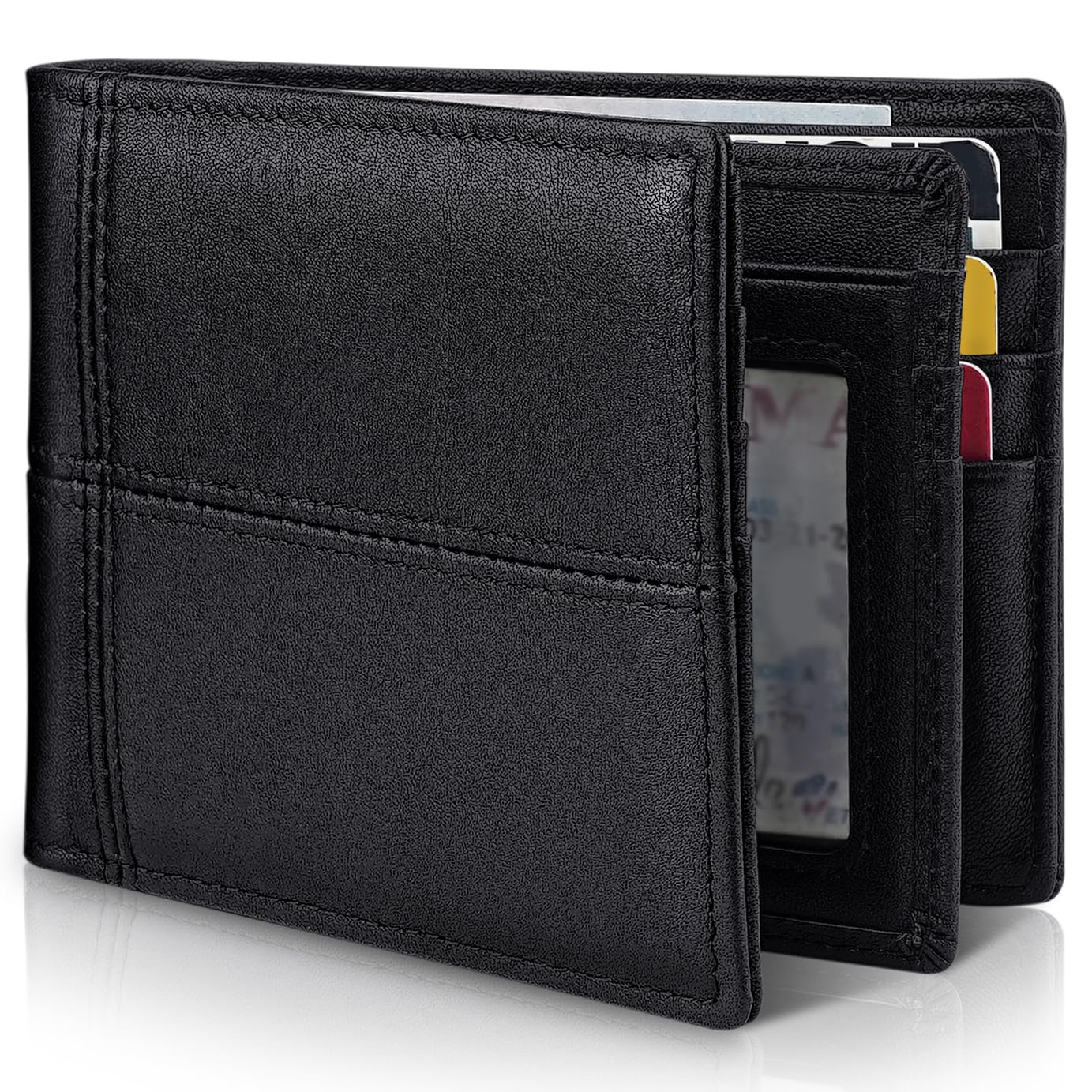 Men's Genuine Leather RFID Bifold Wallet 13 Card Slots Brown Gift Box