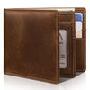 Men's Genuine Leather RFID Bifold Wallet 13 Card Slots Brown Gift Box