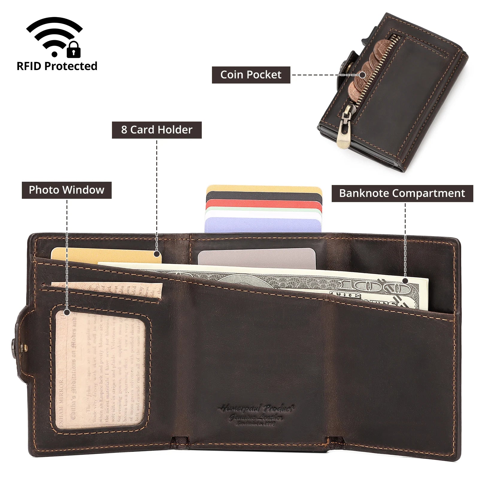 Men's Genuine Leather RFID Wallet with AirTag Slot - Secure & Stylish Card Holder - Abbycart