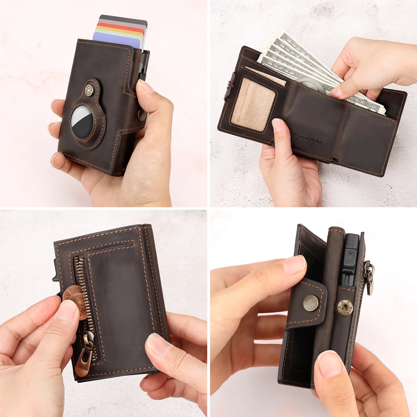 Men's Genuine Leather RFID Wallet with AirTag Slot - Secure & Stylish Card Holder - Abbycart