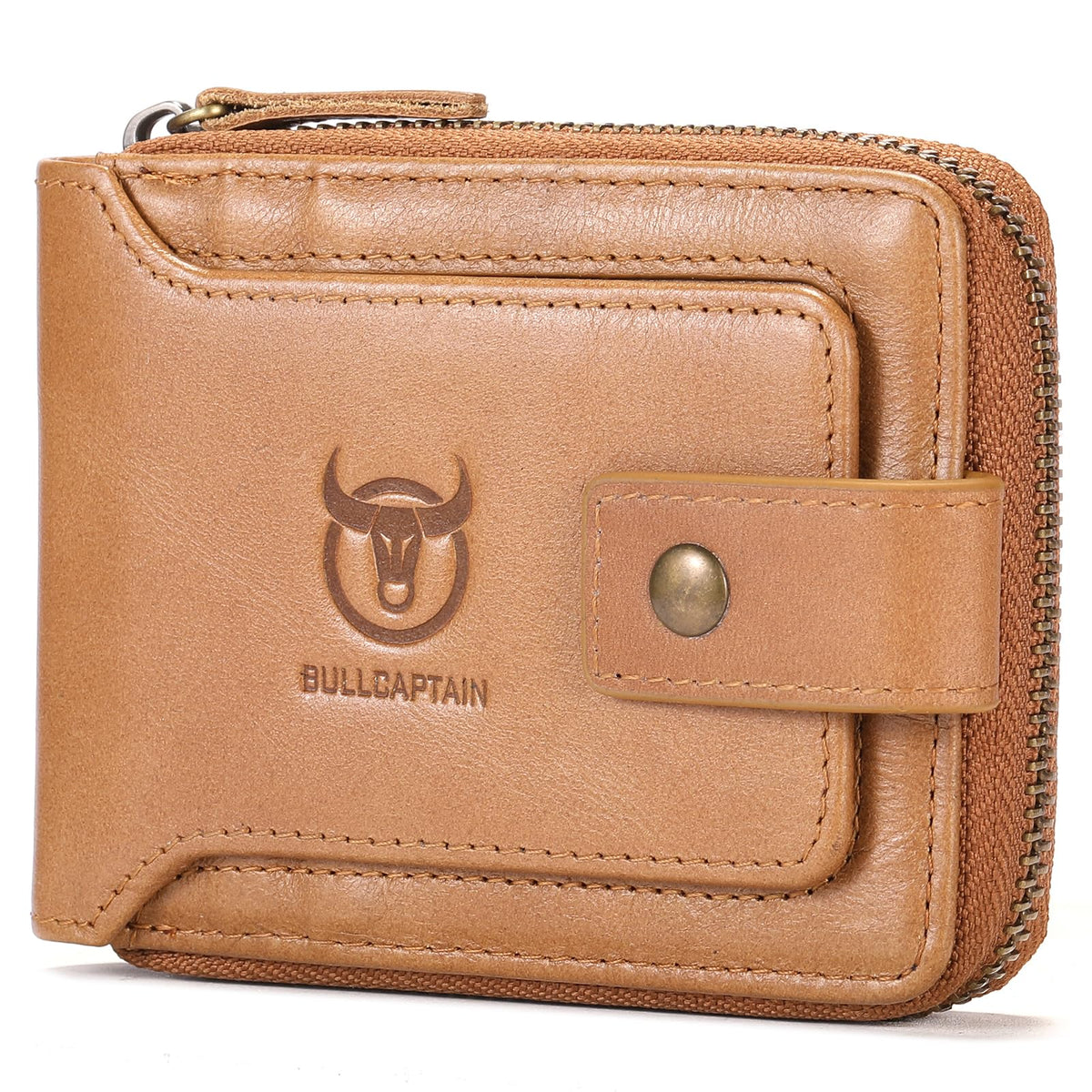 Men's Genuine Leather Wallet, RFID Blocking Bifold with Zip Coin Pocket, 12 Card Slots
