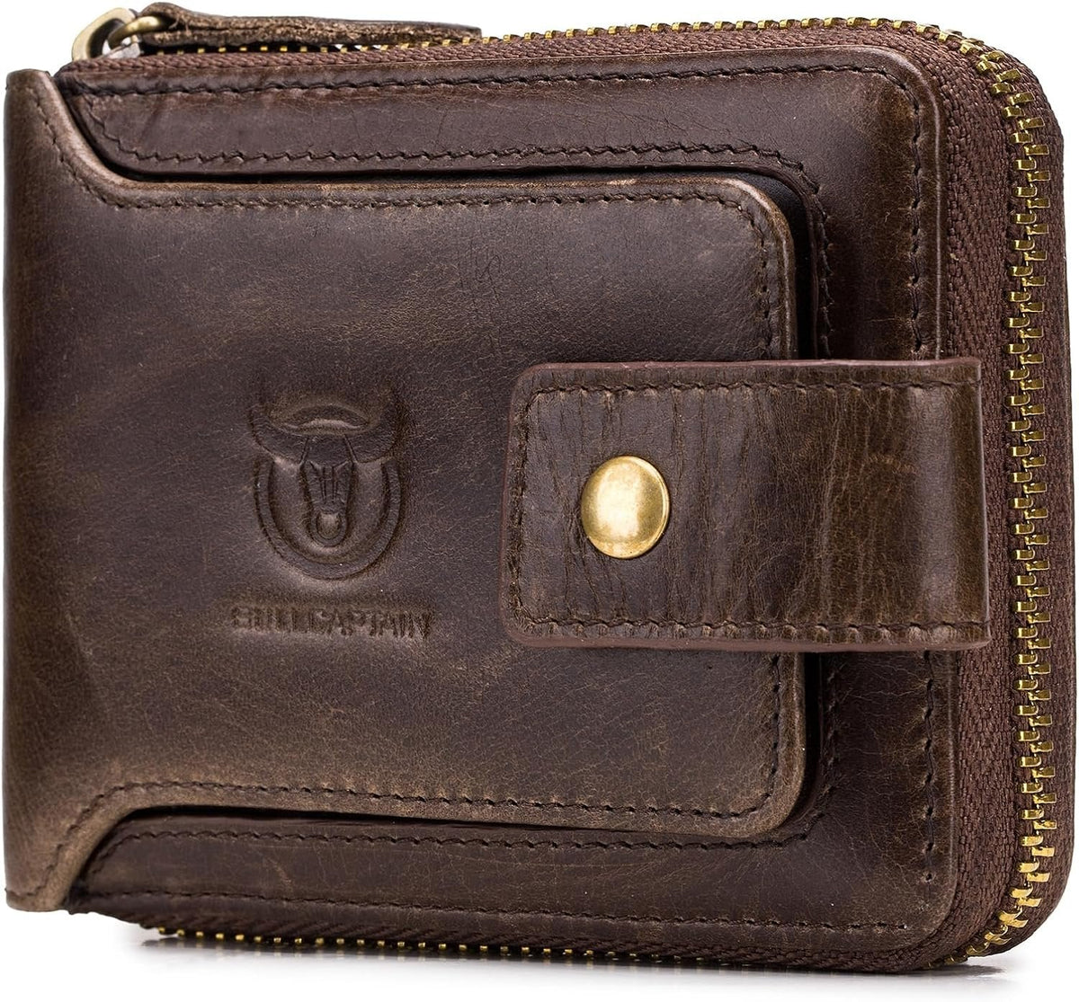 Men's Genuine Leather Wallet, RFID Blocking Bifold with Zip Coin Pocket, 12 Card Slots