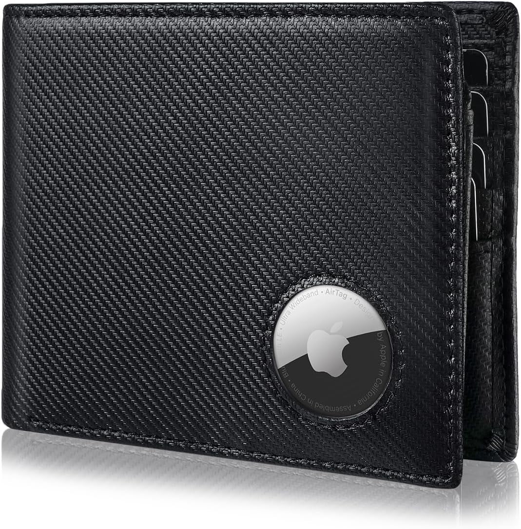 Men's Genuine Leather Wallet with AirTag Holder - RFID Safe & Slim Design - Abbycart