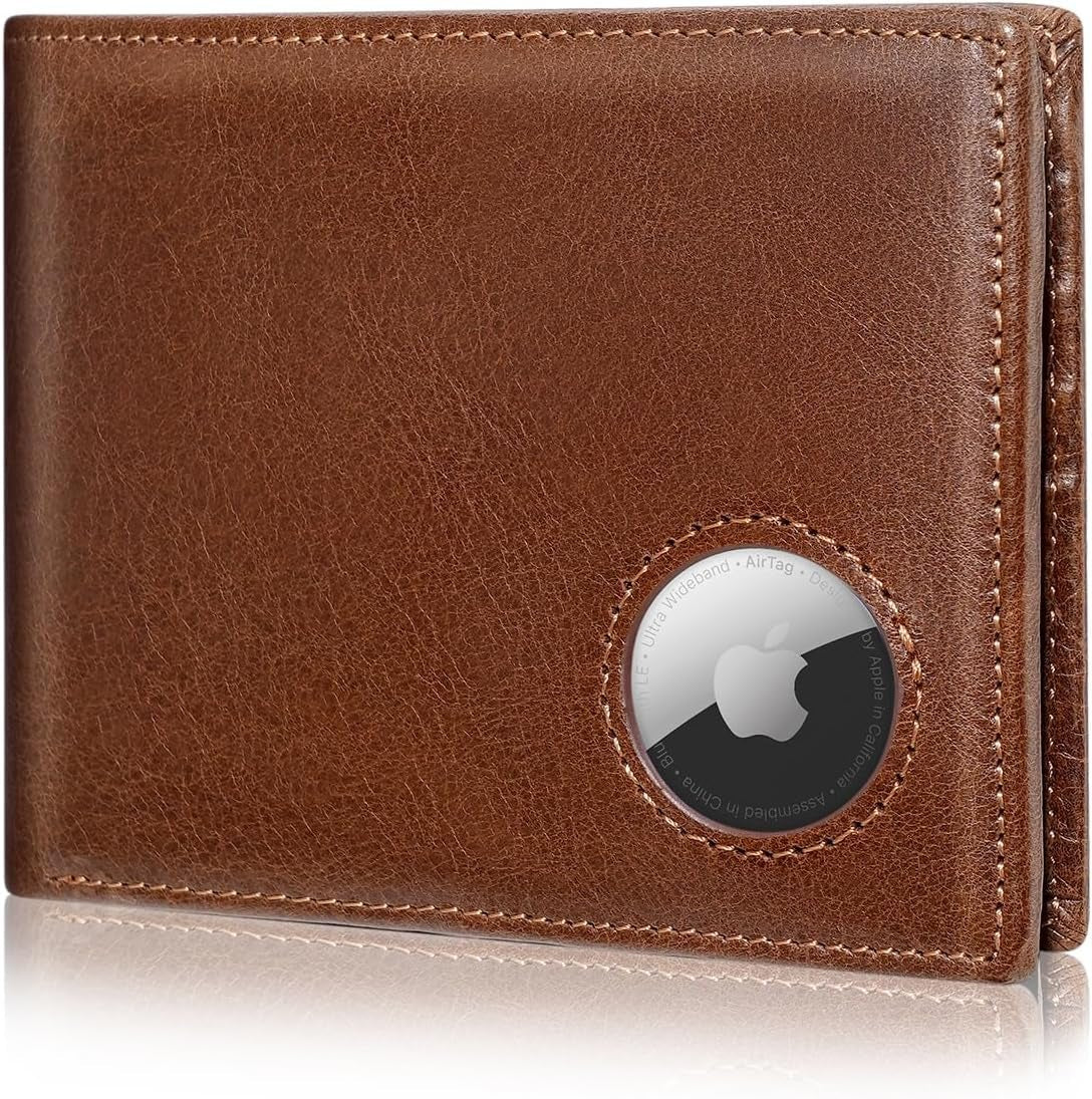 Men's Genuine Leather Wallet with AirTag Holder - RFID Safe & Slim Design - Abbycart