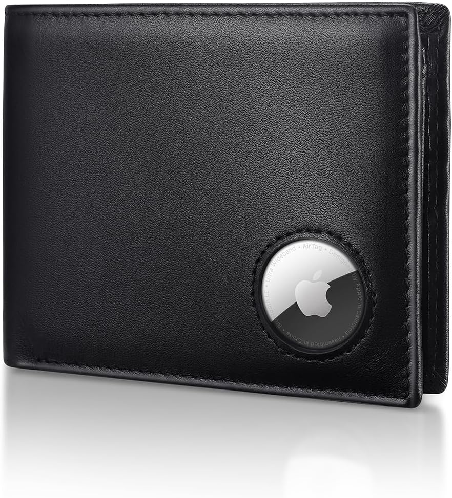 Men's Genuine Leather Wallet with AirTag Holder - RFID Safe & Slim Design - Abbycart