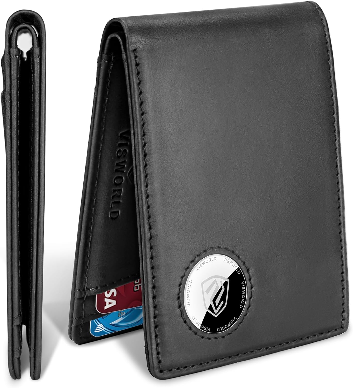 Men's Genuine Leather Wallet with Built-in AirTag Holder - RFID Blocking Bifold Wallet - Abbycart